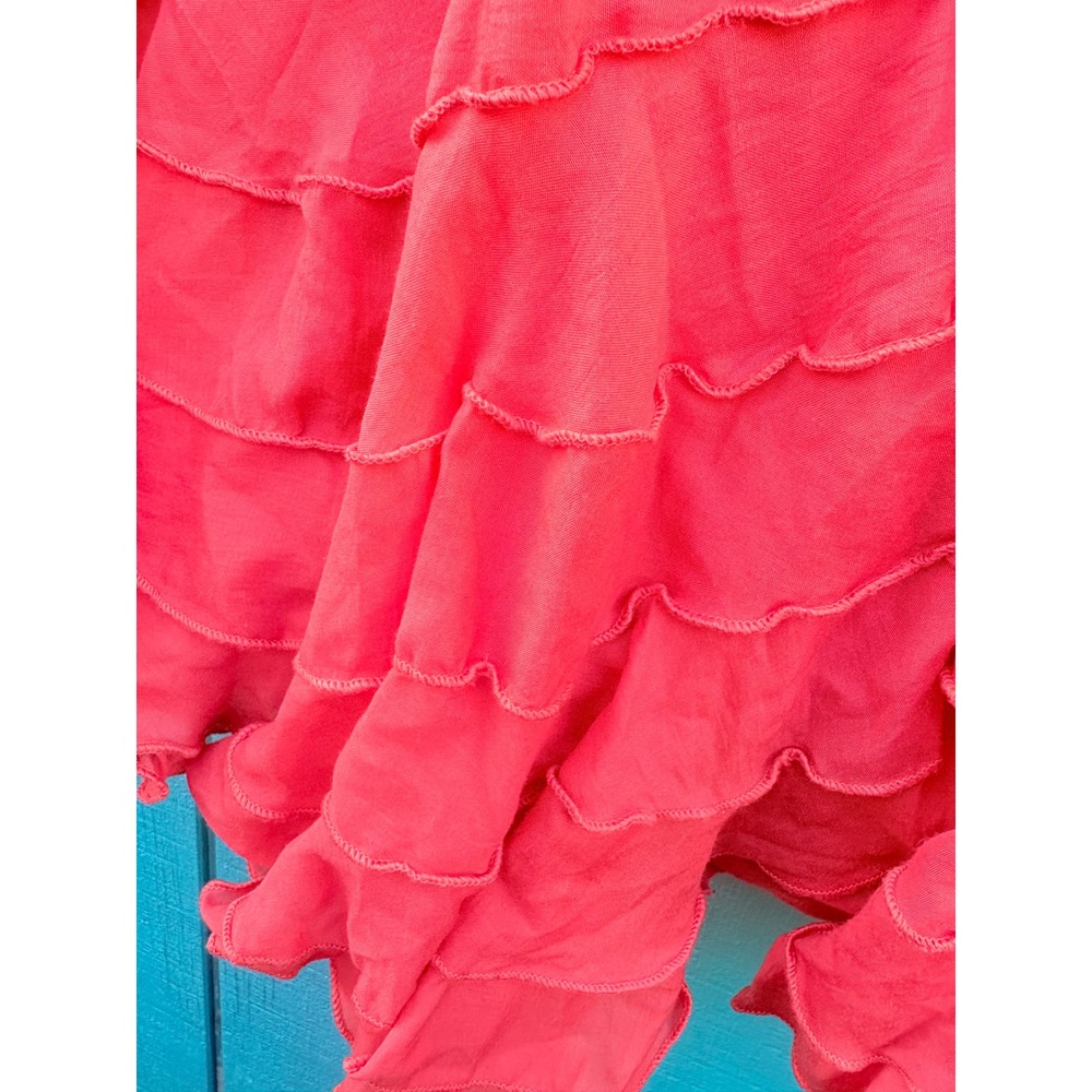 Coral Pink Tiered Ruffle Skirt XL Elastic Waist Boho Lettuce Edge Dopamine - Picture 4 of 5